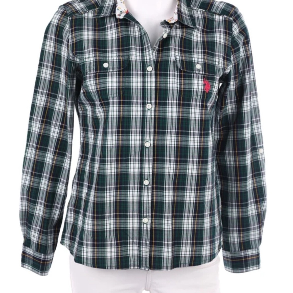 US Polo Assn Women’s XL Blue and Green Plaid Shirt